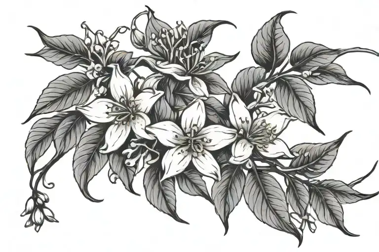 long lin twisted branches jasmine and orange blossoms tattoo design idea