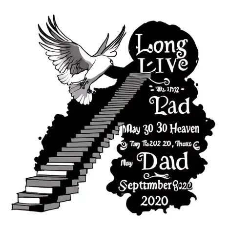 Long live Dad tattoo with dates may 30, 1972 to September 20,2020 and a stair way to heaven with doves also tattoo design idea