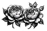 2 peonies with 2 buds on each side with 2 leaves on each bud tattoo design idea