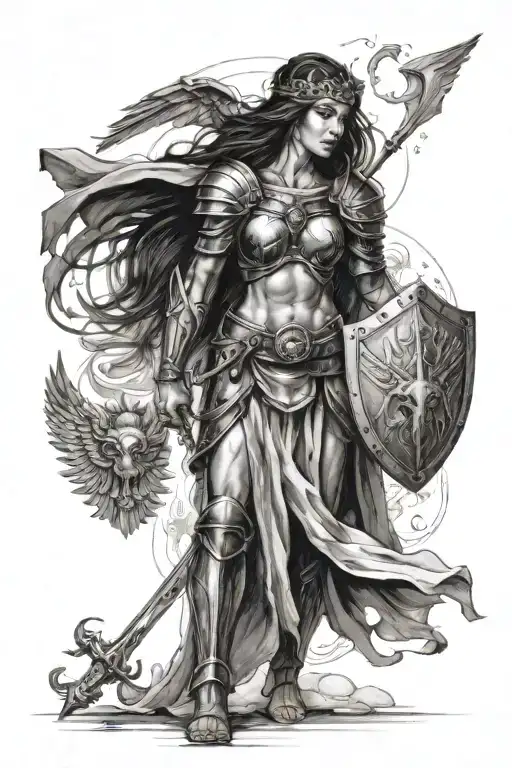 Deborah from the Bible with armor being led by the holy spirit tattoo design idea