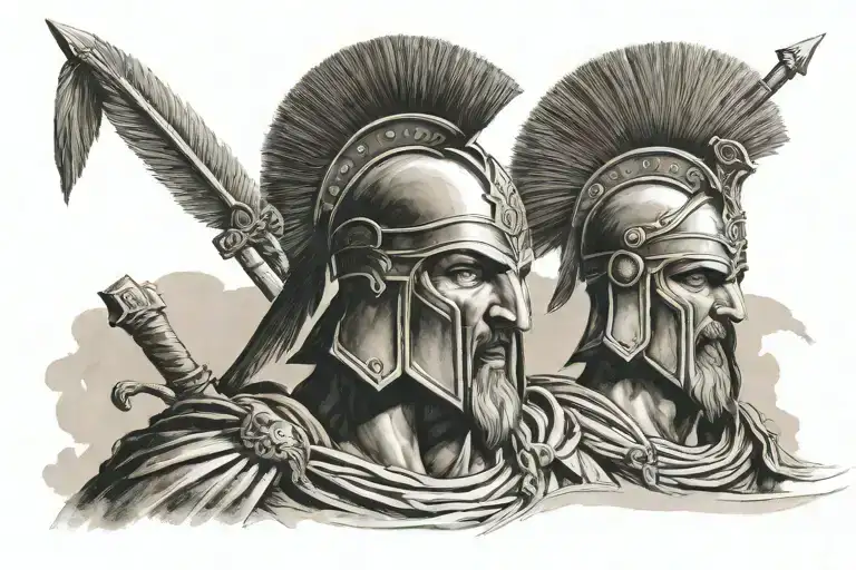 head of sparta soldier between greek mitology tattoo design idea