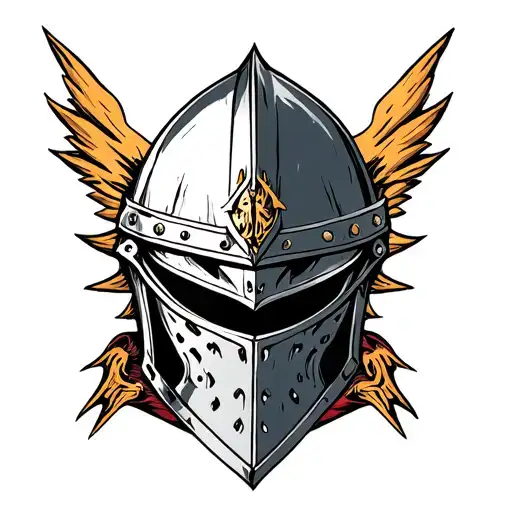 Stanley family crest knight helmet with Metallica’s St.Anger album cover color around it  tattoo design idea