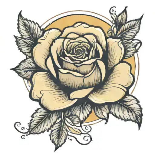 yellow rose, grandma memorial, sunset sky tattoo design idea