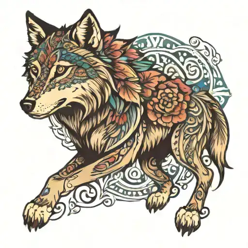 mandala wolf tattoo design idea