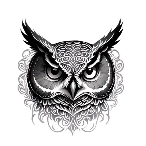 an owl head that is hidden within a delicate fine filigree tattoo design idea