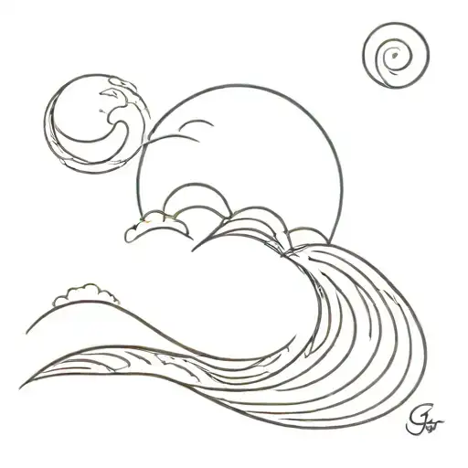 rising sun and waves forming the shape, minimalistic, boho  tattoo design idea