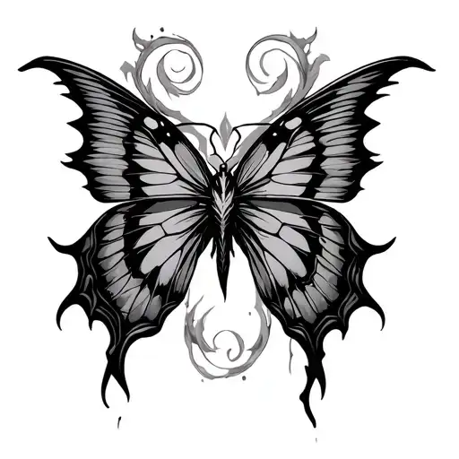 generate a fine line tattoo of butterfly with demon in its wings tattoo design idea