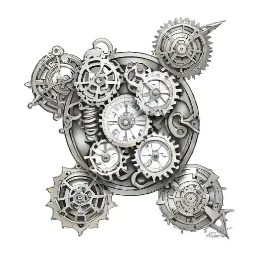 steampunk tattoo for the arm sleeve tattoo  Integrate the names 'Alec' and 'Timaé'  tattoo design idea