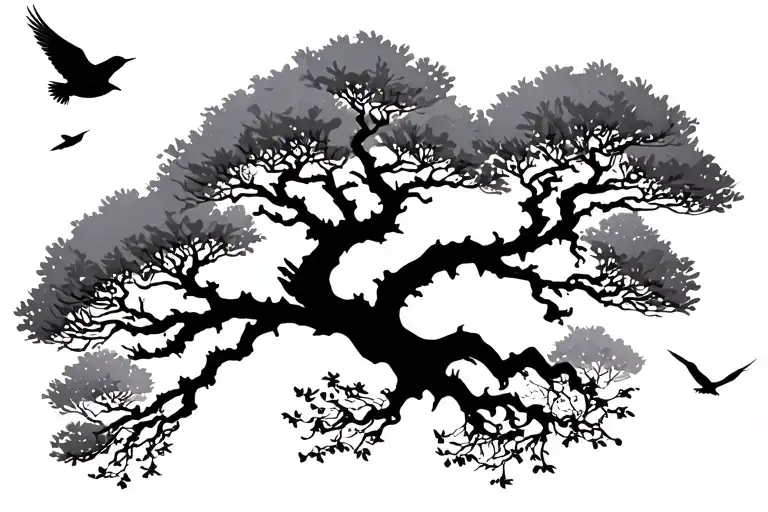 Tree and birds flying tattoo design idea