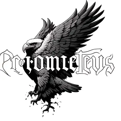 Prometheus's name written in greek language. An eagle's wing sprouting from one of the letters, make it very subtle tattoo design idea