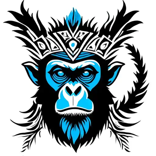 blue monkey shaman slavic tradition tattoo design idea