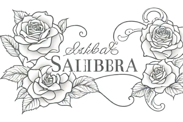 rose and heart with name sahiba  tattoo design idea