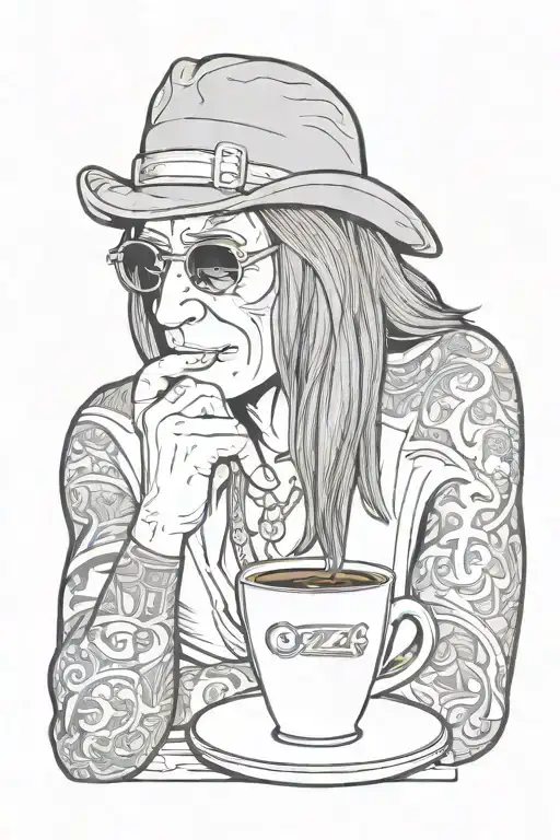 ozzy tired drinking coffee  tattoo design idea