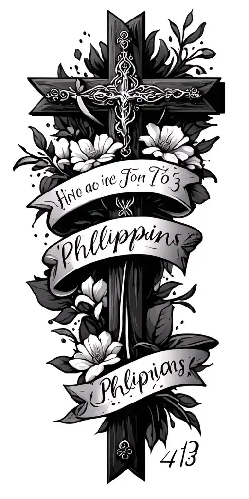 cross and bible verse Philippians 4:13 tattoo design idea