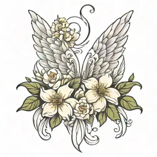 angel wings with gardenia tattoo design idea