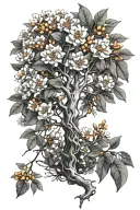 Create a tattoo of a tree of life with crate Myrtle blooms and orange blossoms it's my parents who are gone  tattoo design idea