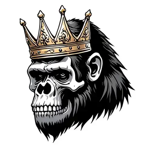 skull gorilla with a crown side profile tattoo design idea