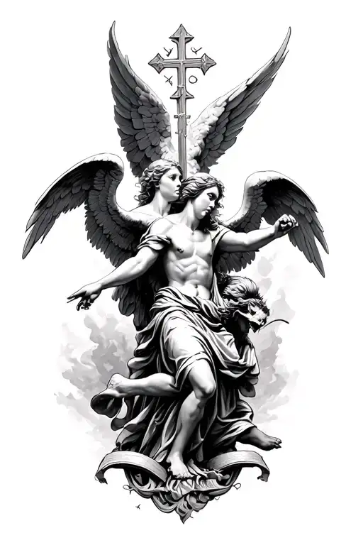 Catholic angels fighting demons tattoo design idea