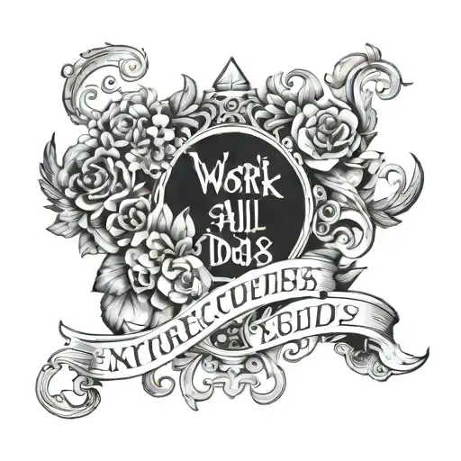 quote 'work conquers all odds' tattoo design idea