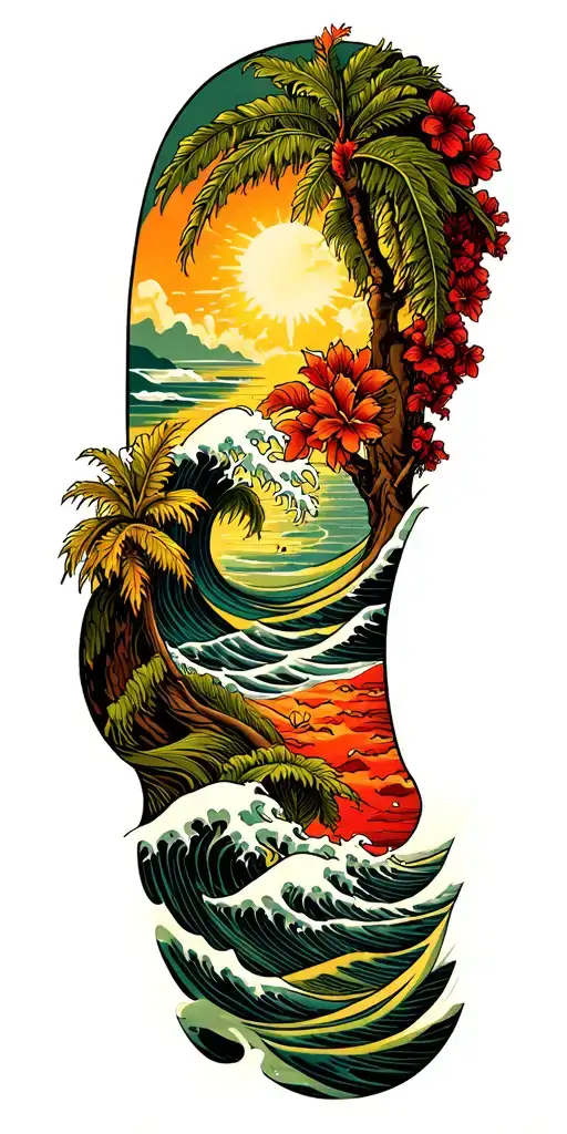 Hawaii, waves, family tree, star lord tattoo design idea