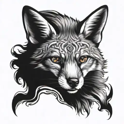 A car hood with a fox mural done in black and grey shading tattoo design idea