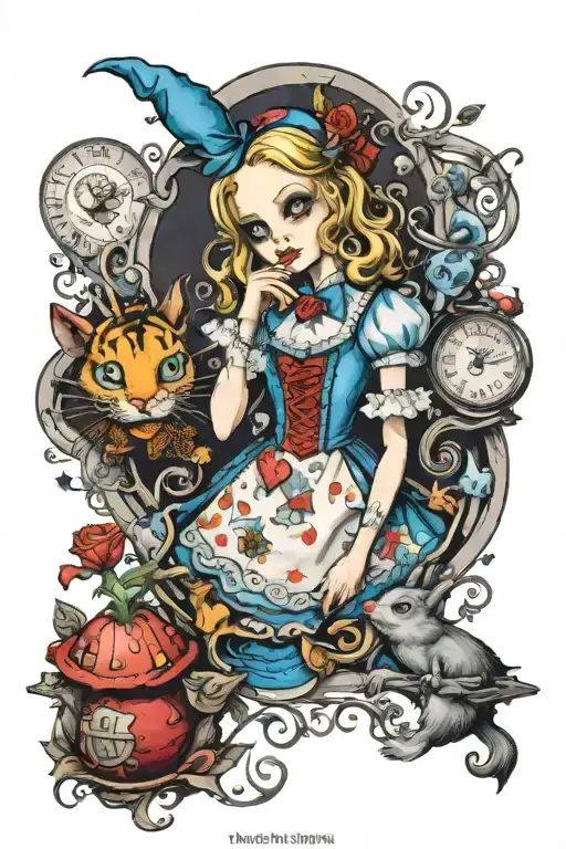 Alice in wonderland+ tim burton style tattoo design idea