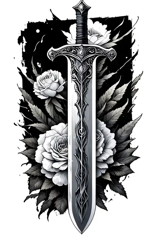 sword with 999 juice wrld tattoo design idea