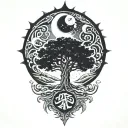 tree of life and sun and moon tattoo design idea