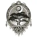 tree of life and sun and moon tattoo design idea
