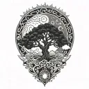 tree of life and sun and moon tattoo design idea