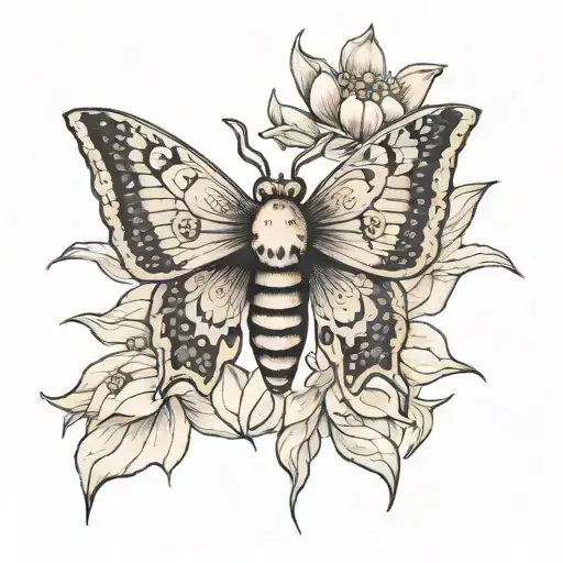 death moth with lotus flower blooming tattoo design idea