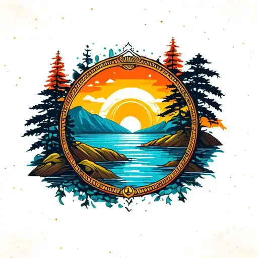 sunrise landscape in a frame tattoo design idea