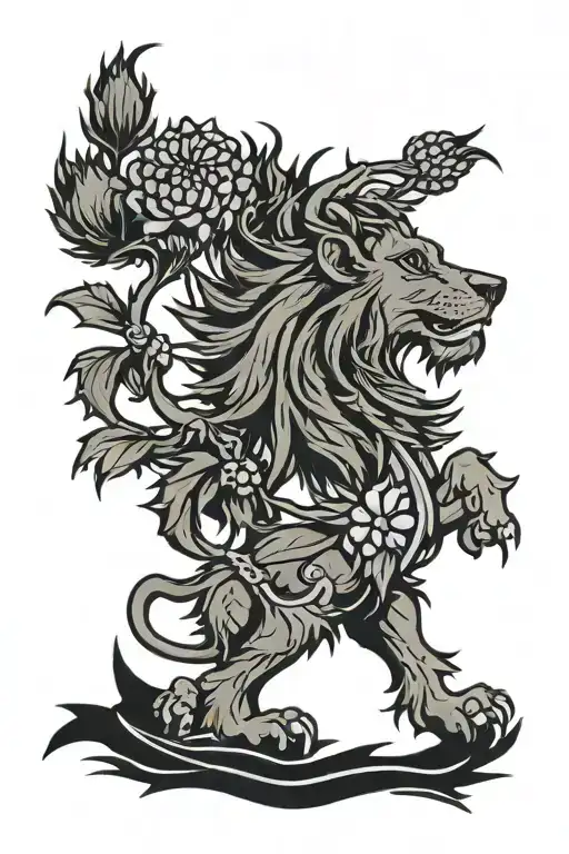 thistle scotland rampant lion surrounded tattoo design idea
