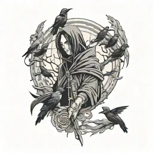 Itachi Uchiha with crows tattoo design idea