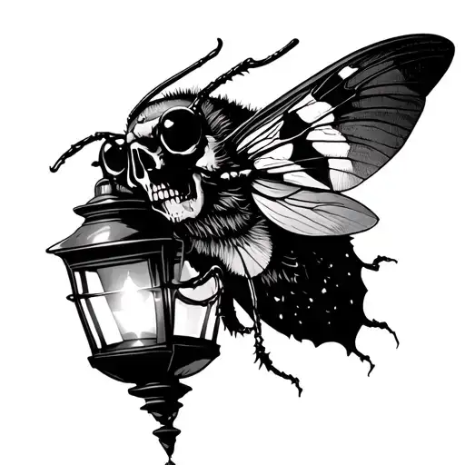 death head moth on lantern shining light tattoo design idea