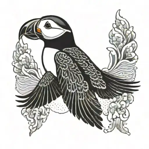 a flying puffin  tattoo design idea