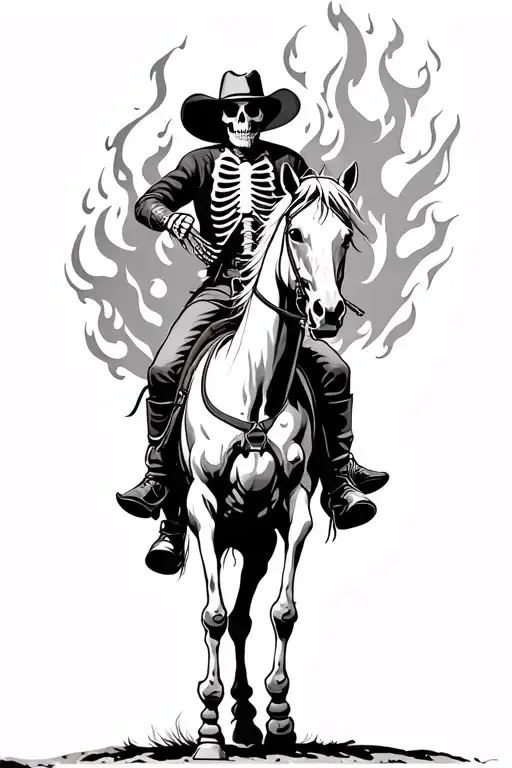 skeleton cowboy riding a flaming horse tattoo design idea