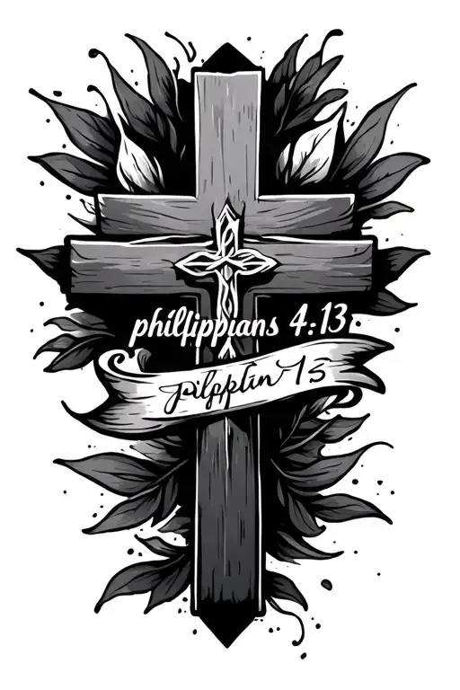 simple cross tattoo for the forearm with "philippians 4:13" written next to it tattoo design idea