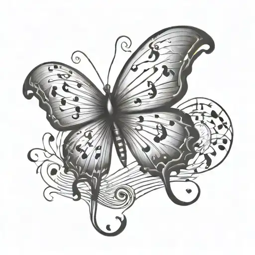 A butterfly made up of music notes tattoo design idea