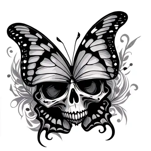 tribal butterfly and skull inside tattoo design idea