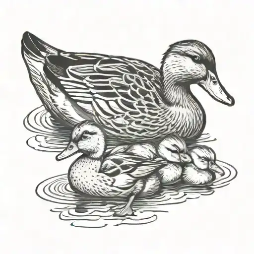mama duck and 2 ducklings  less detailed  tattoo design idea