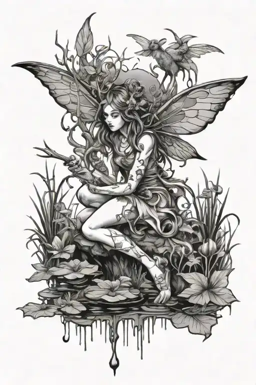 swamp fairy scene tattoo design idea