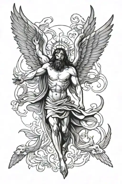 Jesus Christ and angels and demon wings tattoo design idea