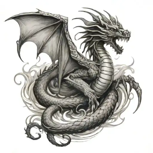 divine feminine fierce dragon emerging tattoo design idea