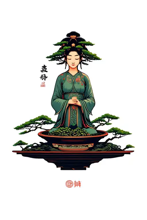 ying yan with bonsai tree tattoo design idea