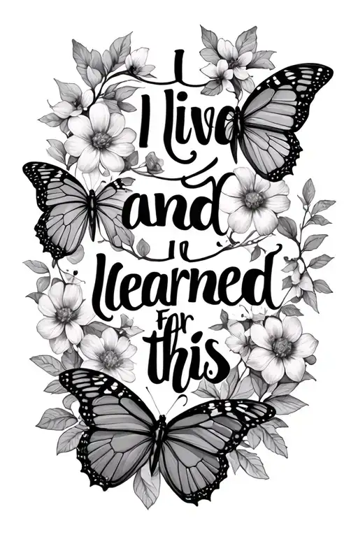 "I lived and I learned for this" butterflies flowers tattoo design idea