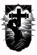 a cross with  clouds and sun rays  tattoo design idea