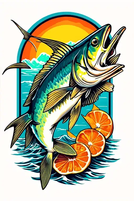 king mackerel eating a pogey tattoo design idea