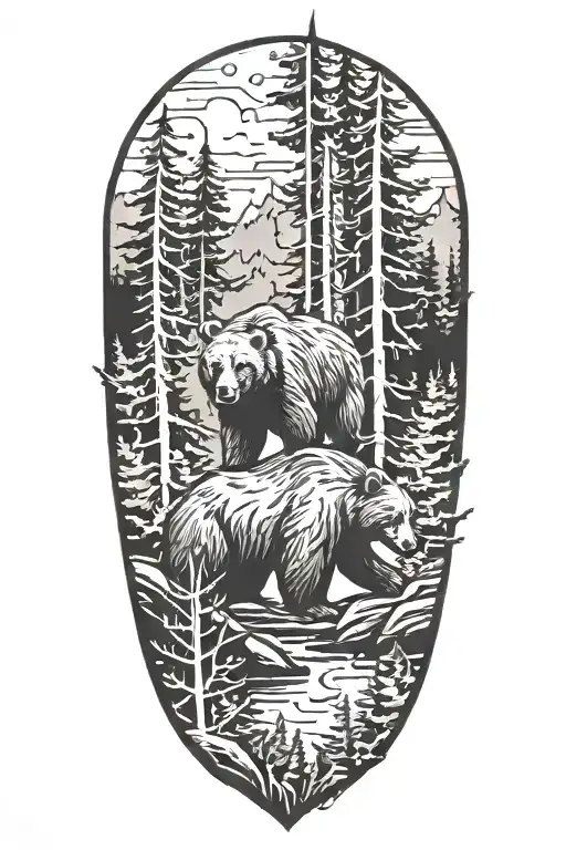 forest and a bear tattoo design idea