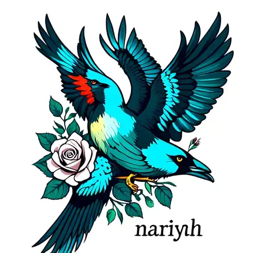 "nariyah" birds and roses tattoo design idea